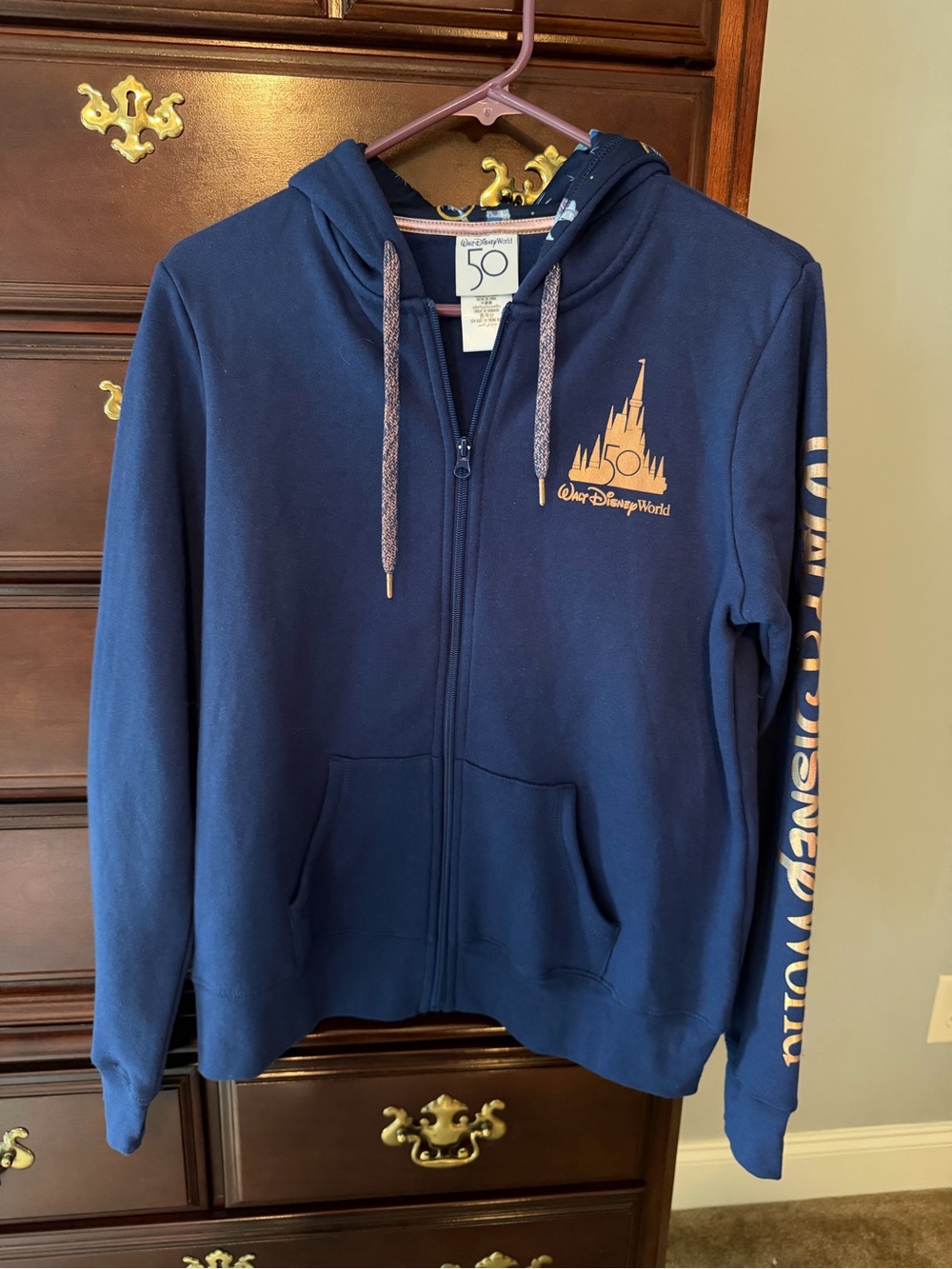 Disney Navy Zip Hoodie with Gold Trim 50th Tag